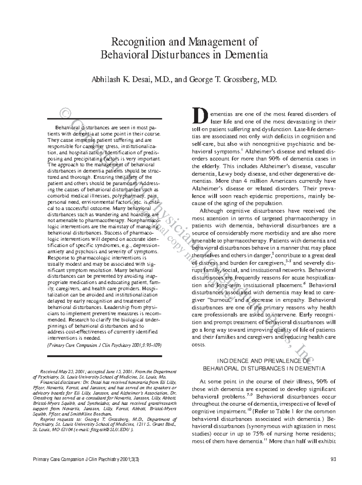 BPSD: Recognition and Management of Behavioral Disturbances in Dementia ...