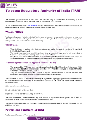 TRAI Overview: Legal Framework, Functions, and TDSAT Insights - Studocu