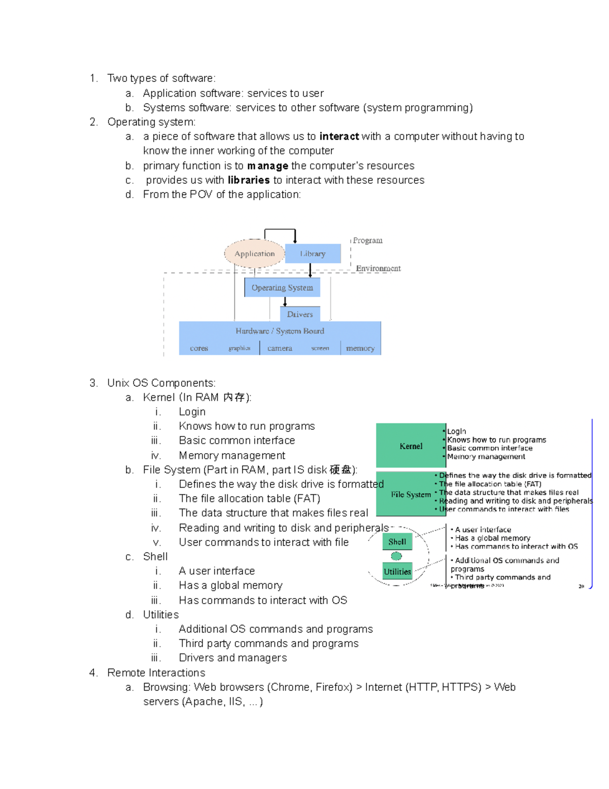 COMP 206 - Summary for lecture 1 - Two types of software: a ...