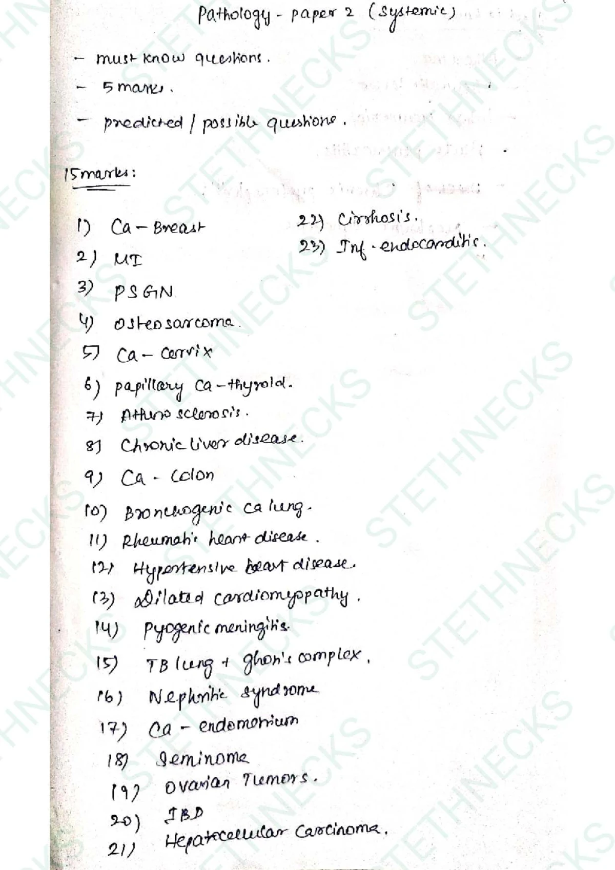 Pathology 1st PAPER Prediction Notes - Pavin K - Studocu