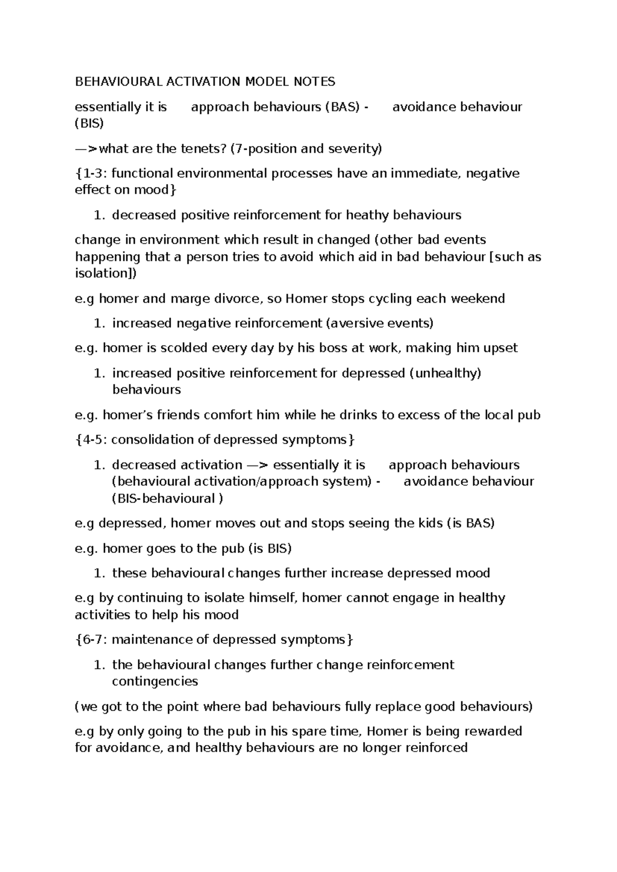 Behavioural Activation Model Notes - BEHAVIOURAL ACTIVATION MODEL NOTES ...