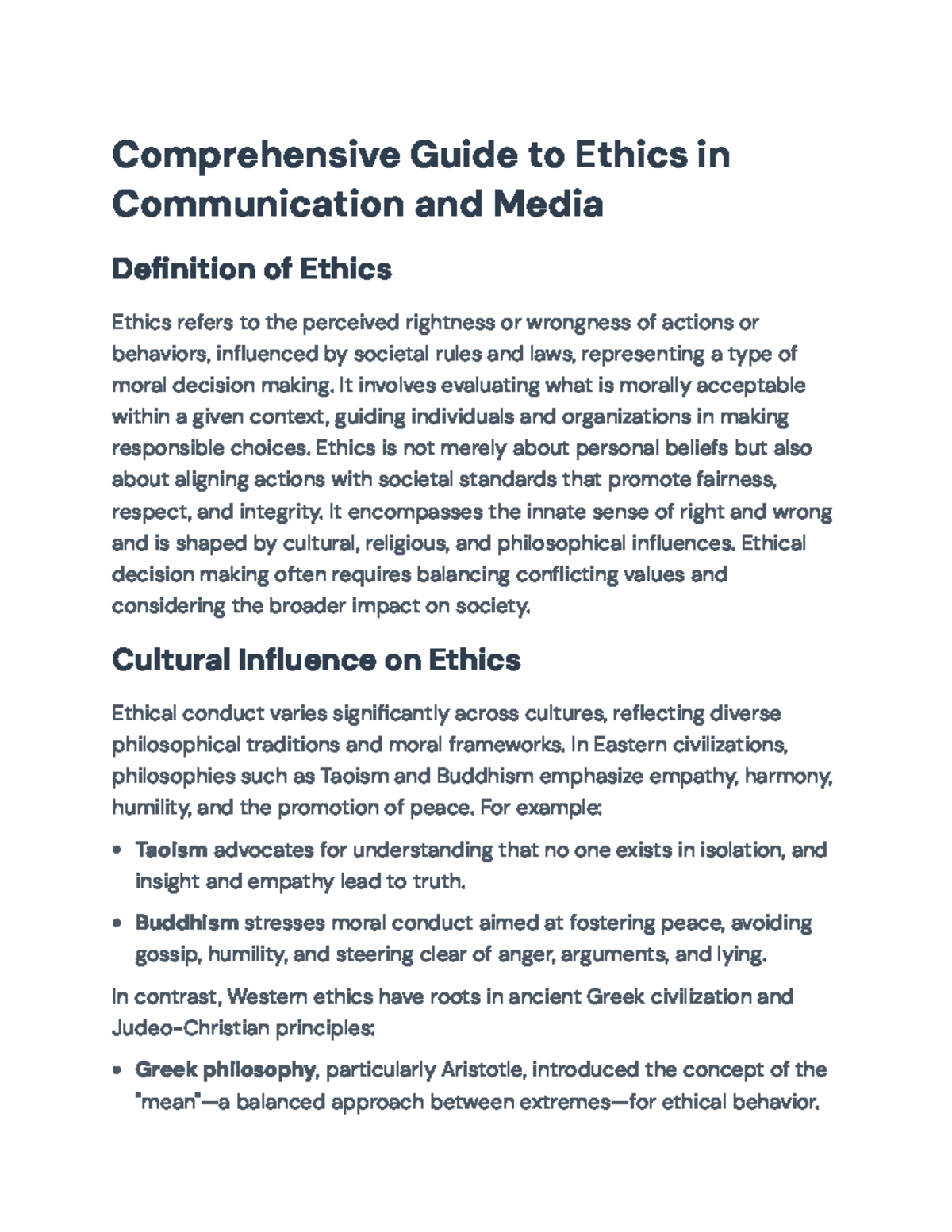 Comprehensive Overview of Ethics in Communication and Media (ETH-101 ...