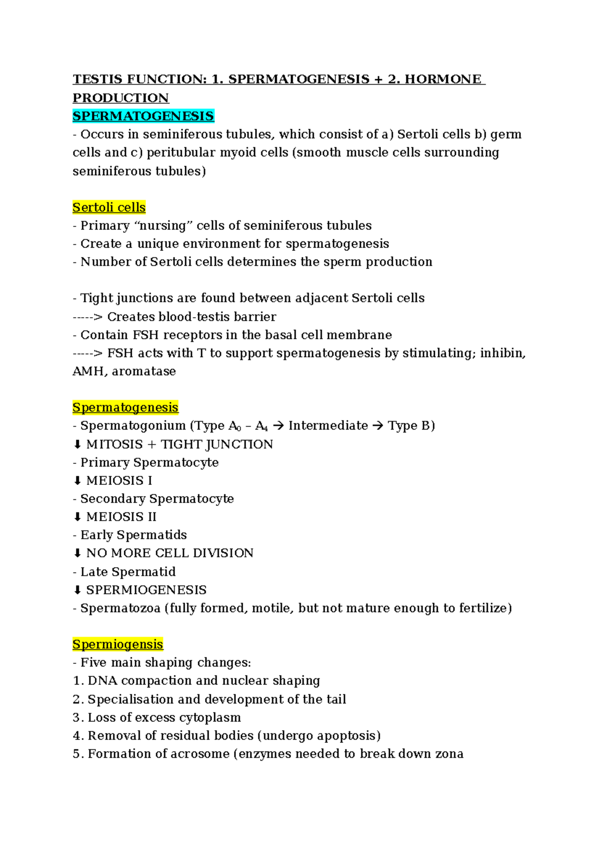 Male Repro (Bio 101) - Testis Function: Spermatogenesis & Hormone ...