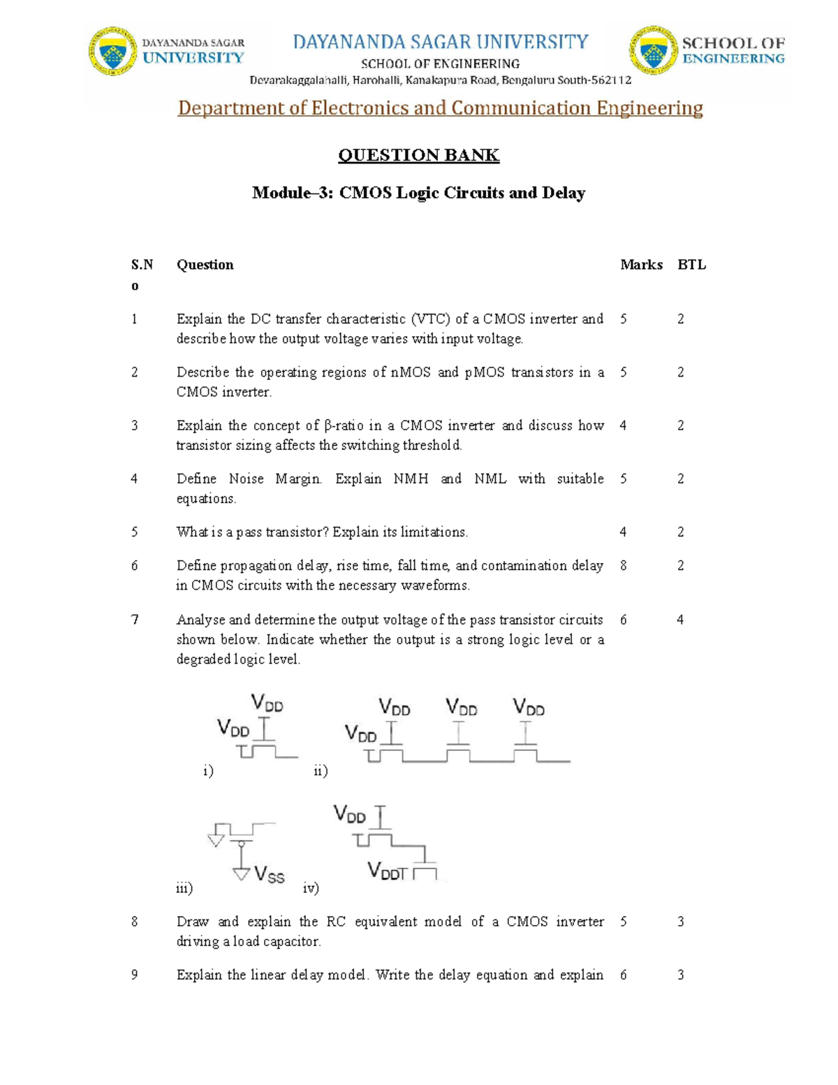 QUESTION BANK: CMOS Logic Circuits & Delay (E-Note 52329) - Studocu