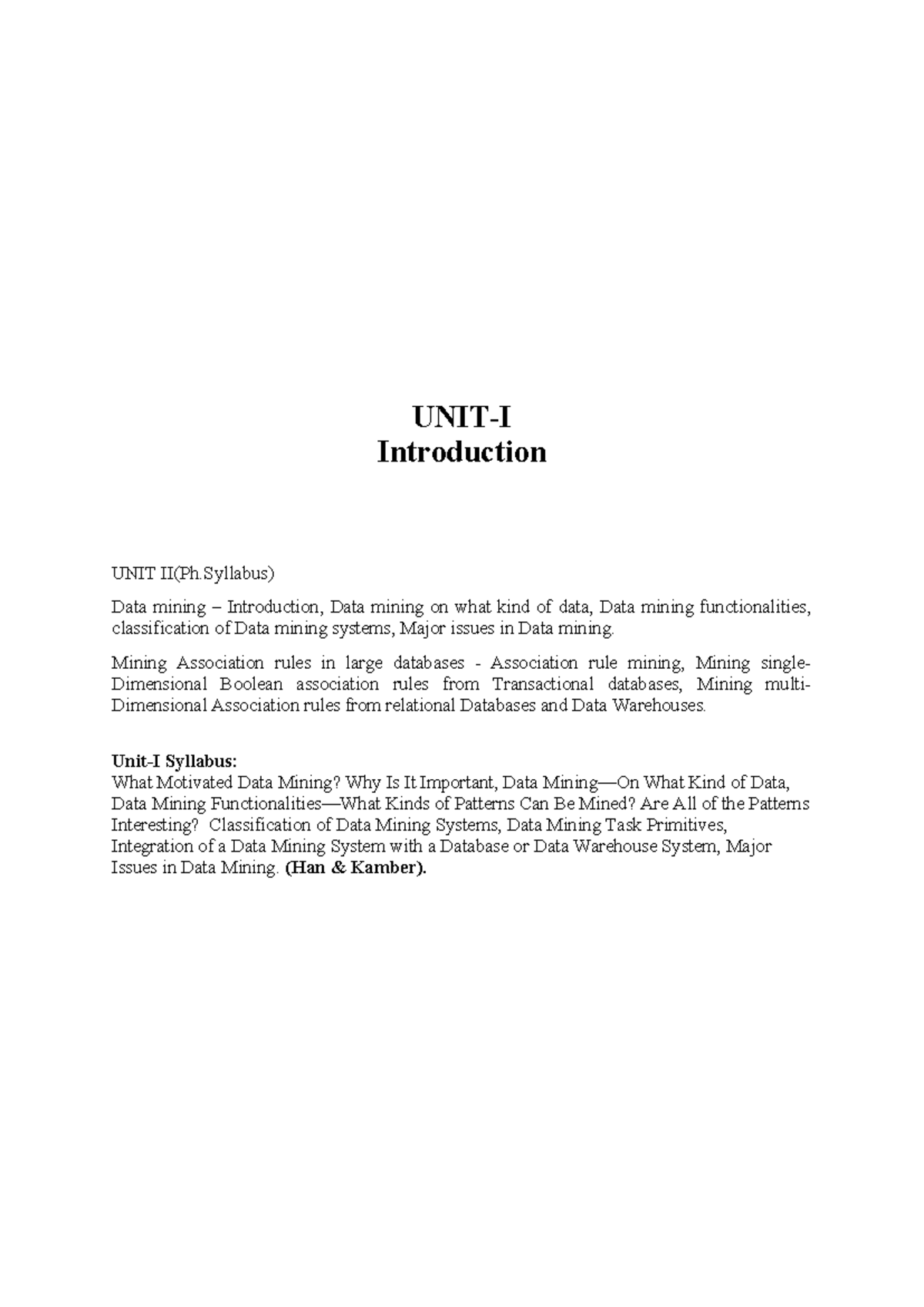 Unit II: Data Mining Concepts and Techniques (Ph.Syllabus) - Studocu