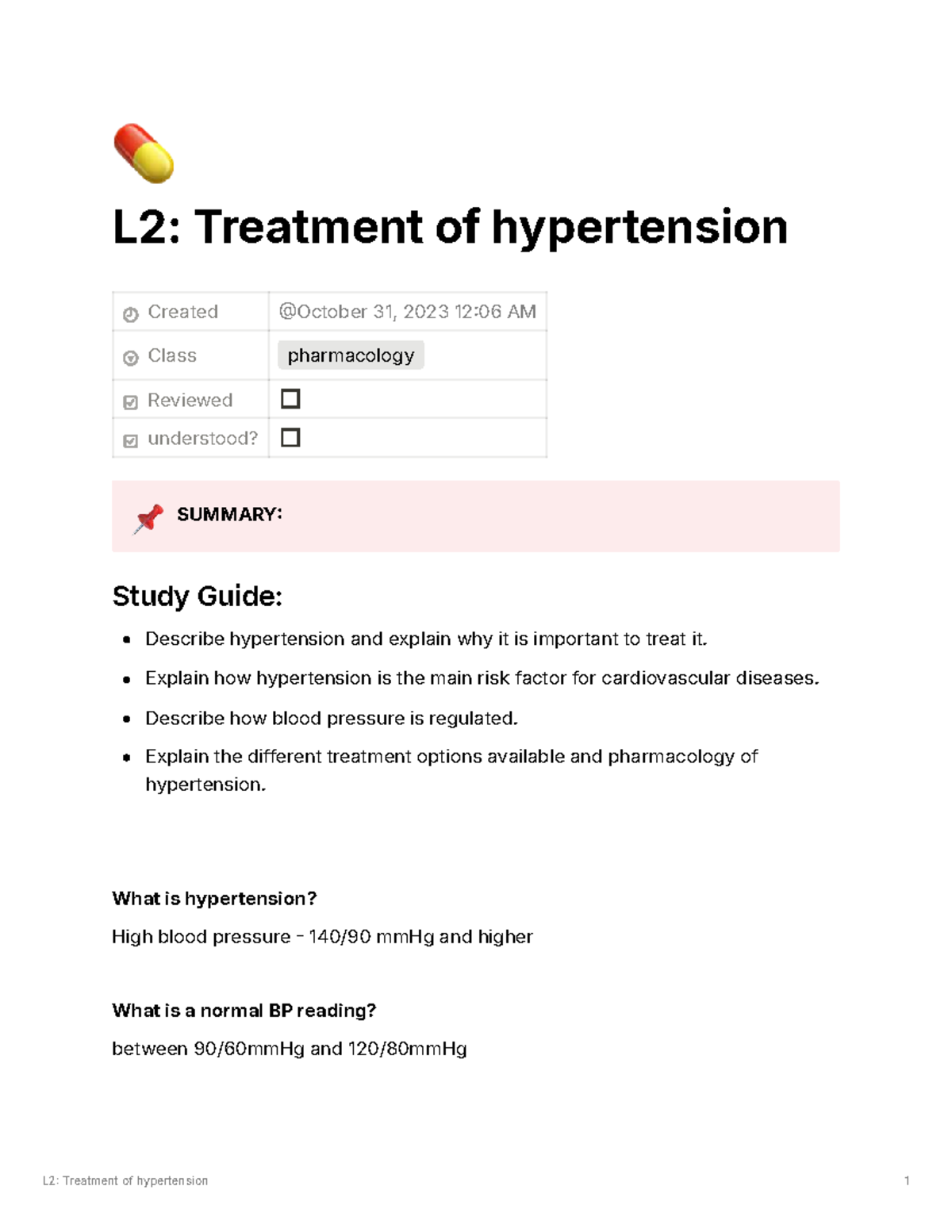 L2: Comprehensive Study Guide on Hypertension Treatment and ...
