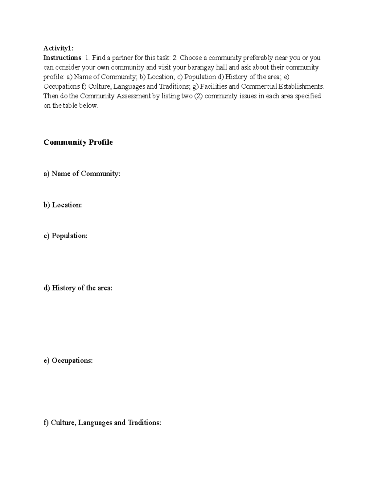 Activity 1: NSTP Community Profile Assessment and Issues - Studocu