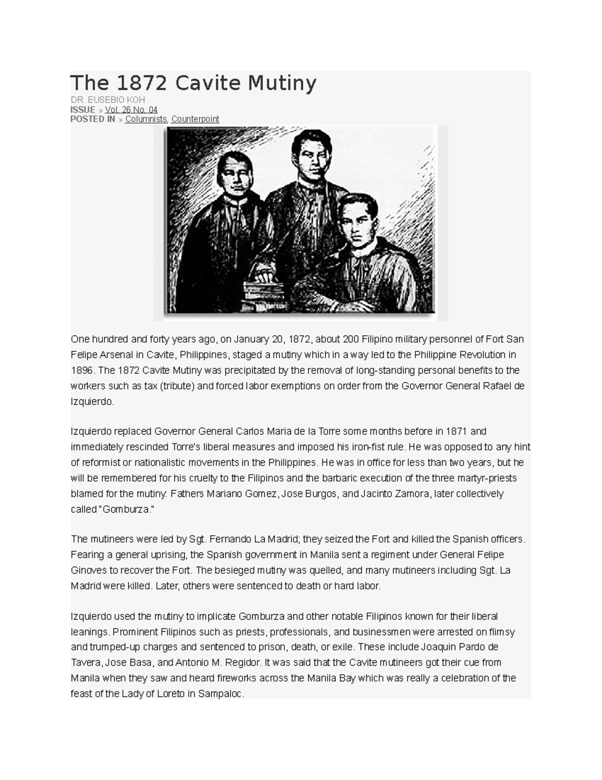 1872 Cavite Mutiny: Impact on Philippine Nationalism and Reform - Studocu