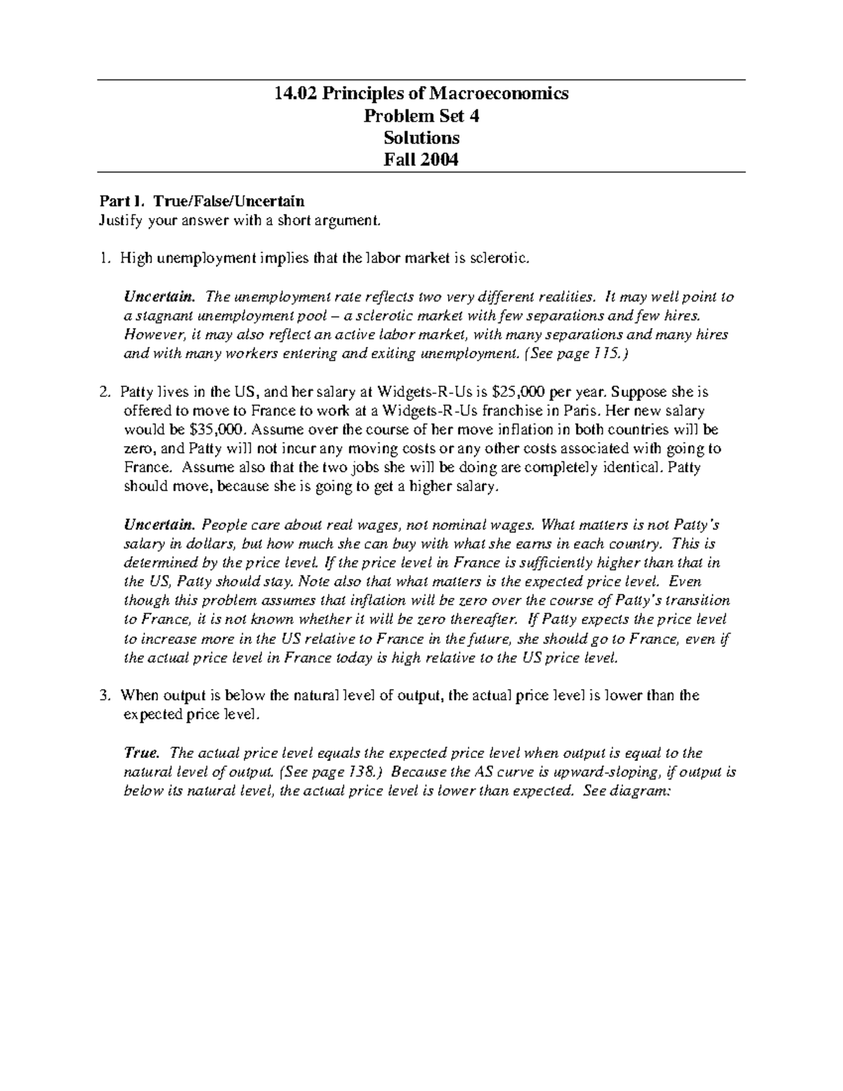 14.02 Macroeconomics Problem Set 4 Solutions - Fall 2004 Analysis - Studocu