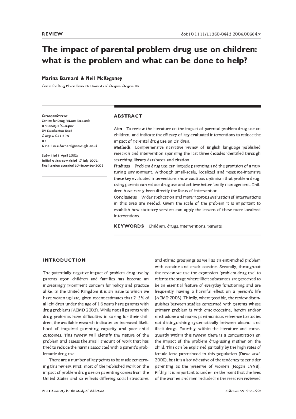 The Impact of Parental Problem Drug Use on Children and Interventions ...