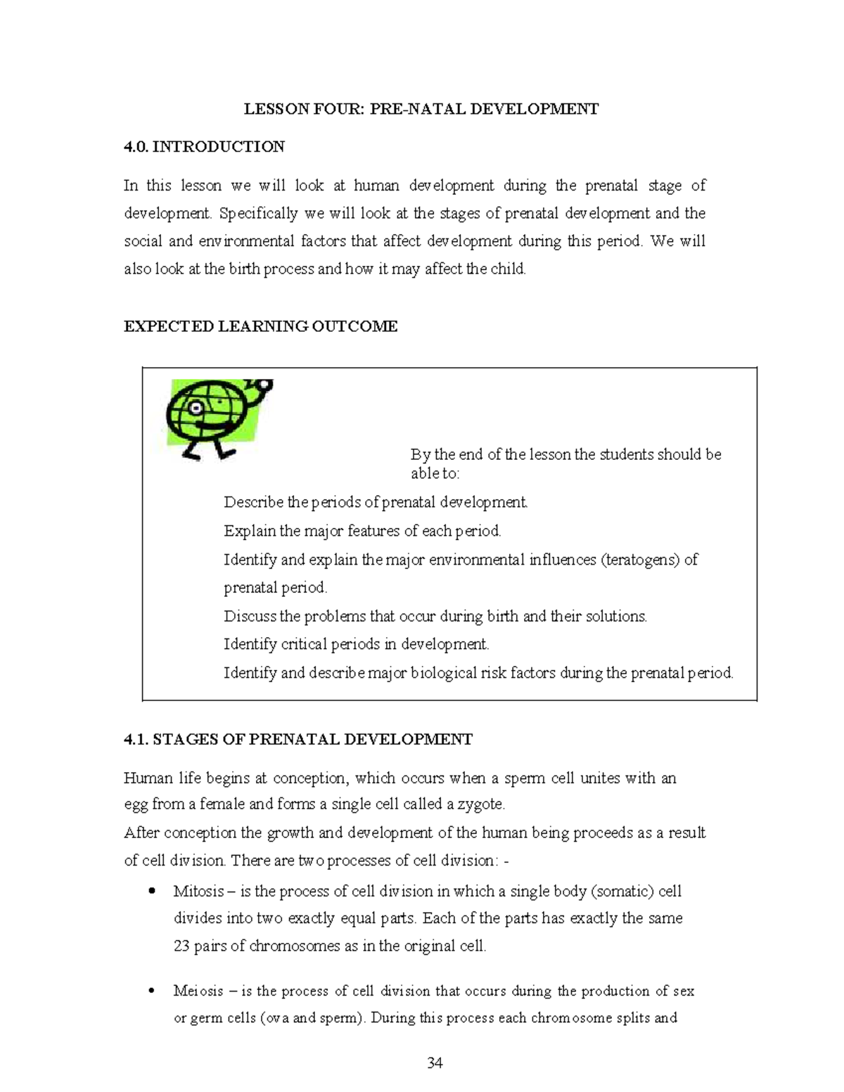 LESSON FOUR: PRENATAL DEVELOPMENT AND ENVIRONMENTAL INFLUENCES - Studocu