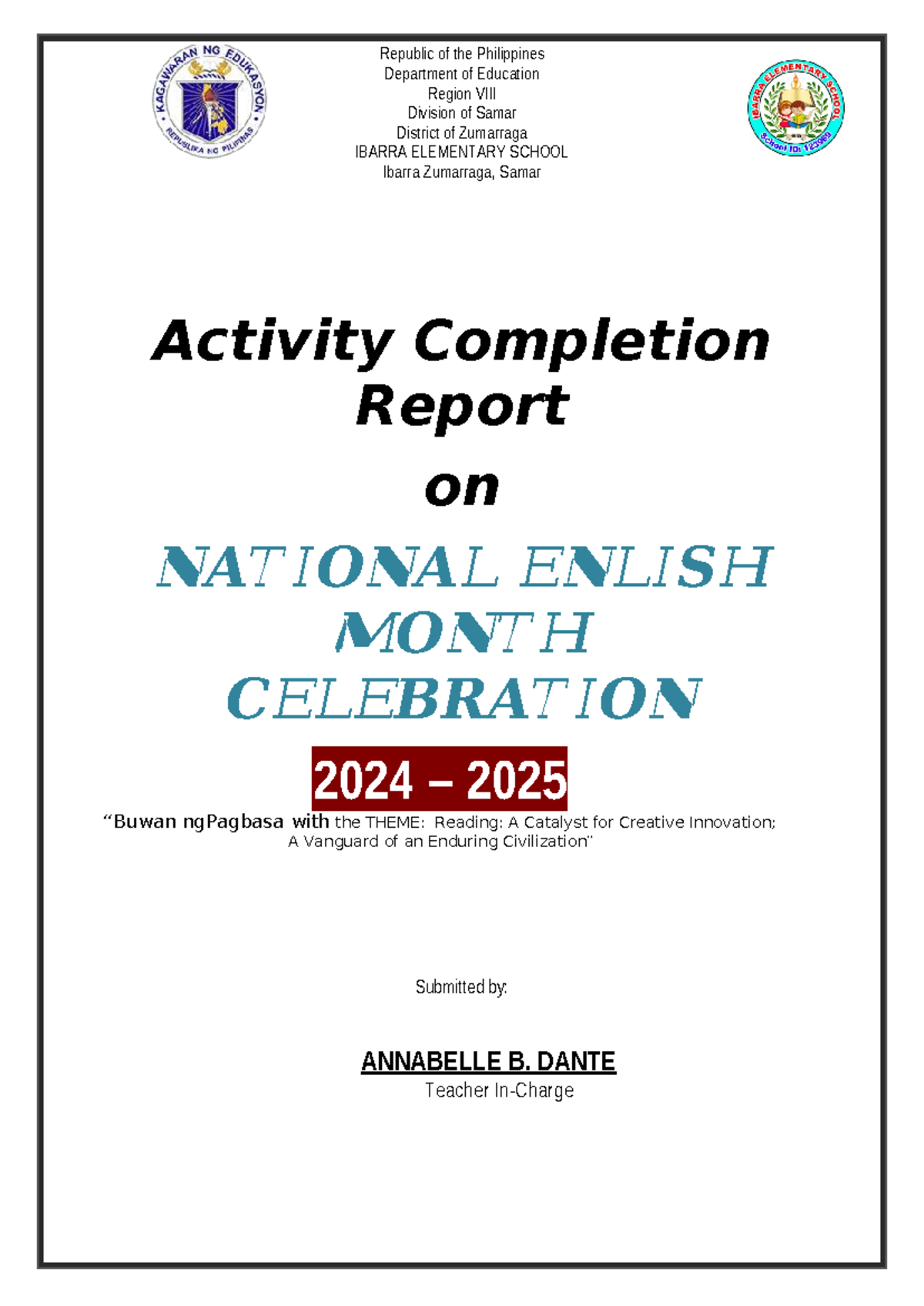 Ibarra ES Activity Report: National Reading Month 2024-2025 - Studocu