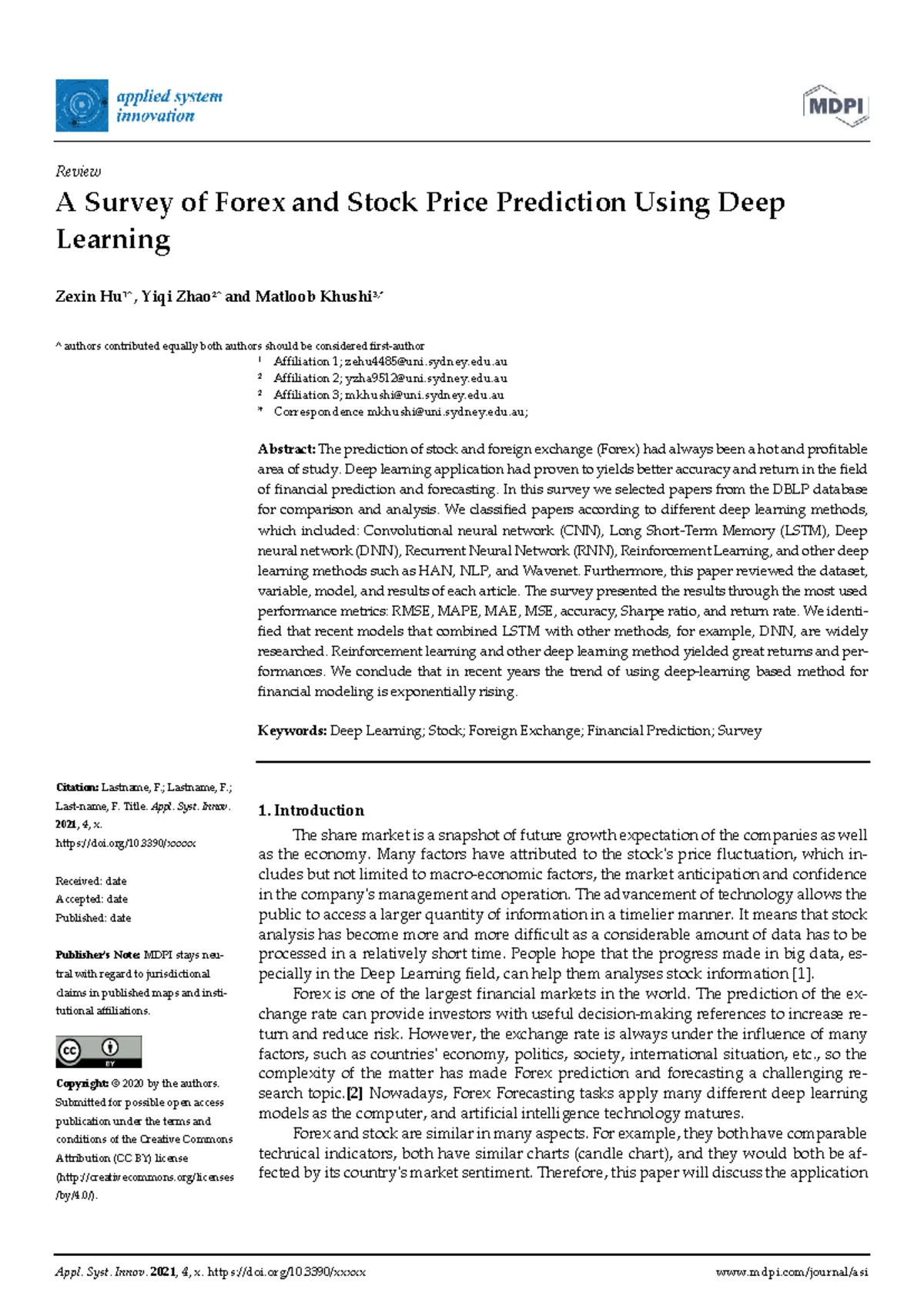 A Survey of Forex & Stock Price Prediction Using Deep Learning ...