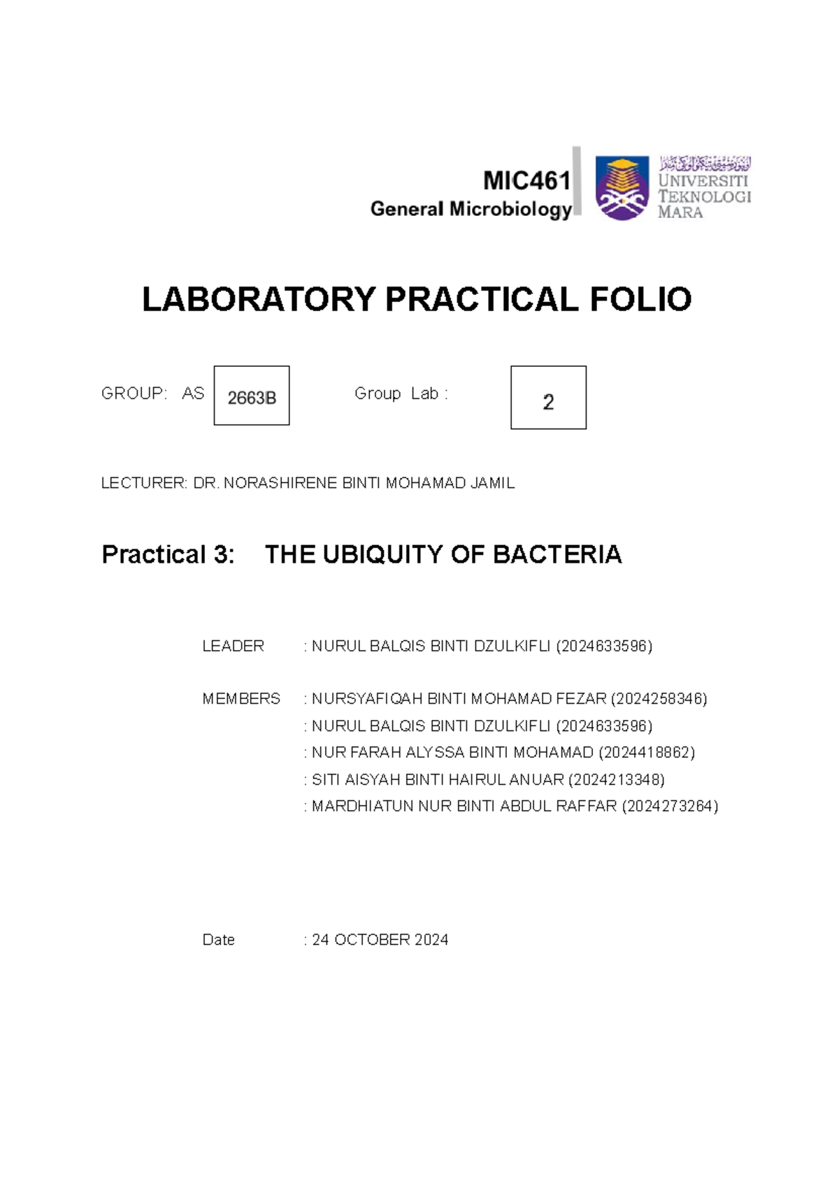 MIC461 Practical 3: Exploring the Ubiquity of Bacteria in Various ...