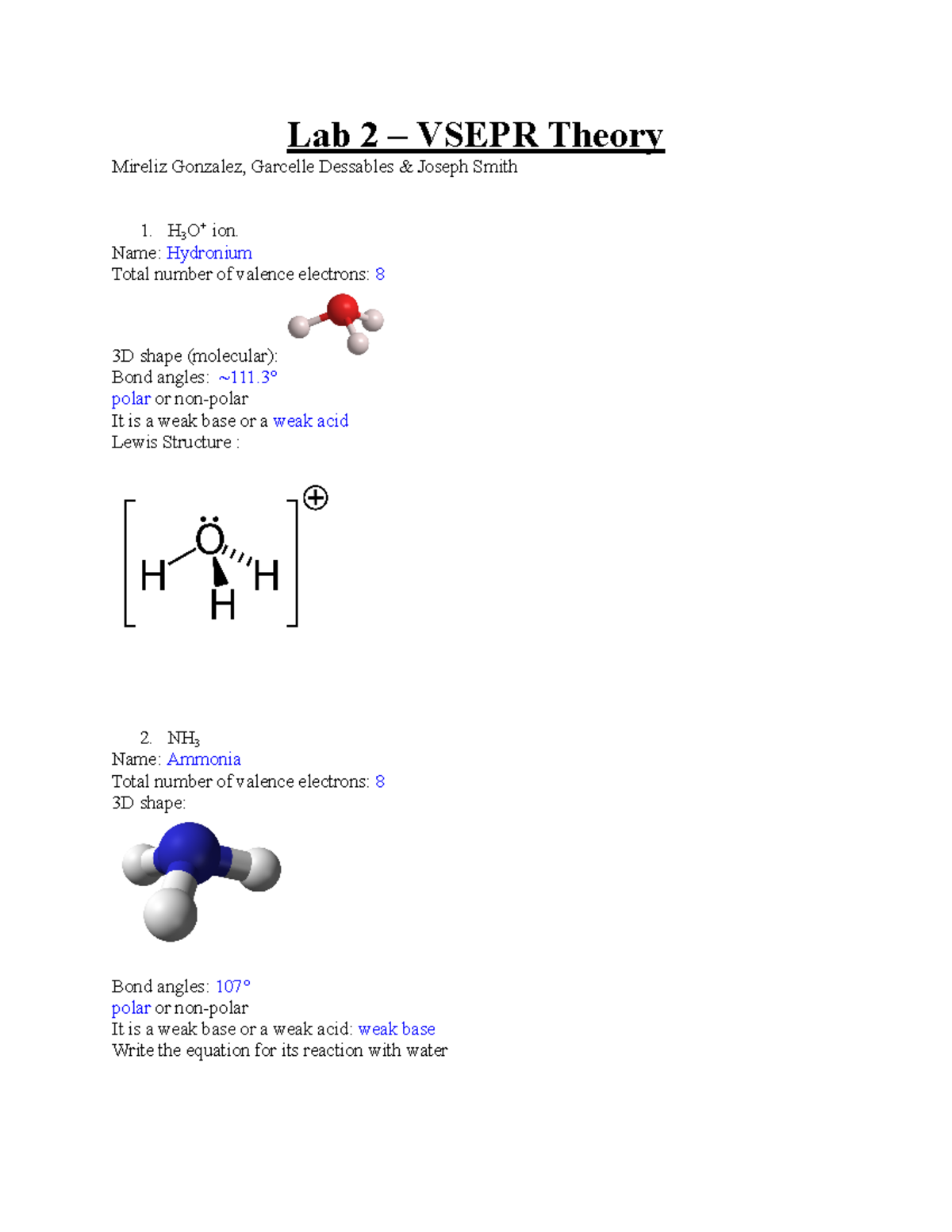 VSEPR Theory Lab Report - Detailed Analysis and Structures - Studocu
