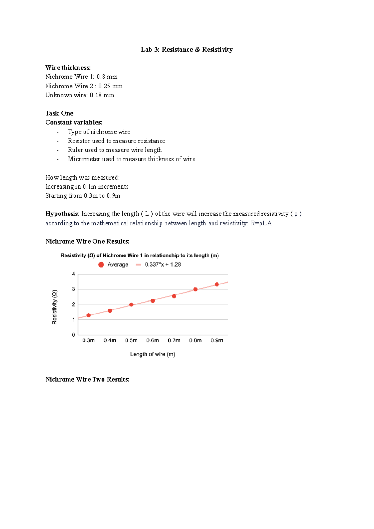Lab 3 Resistivity - Lab 3: Resistance & Resistivity Wire thickness ...