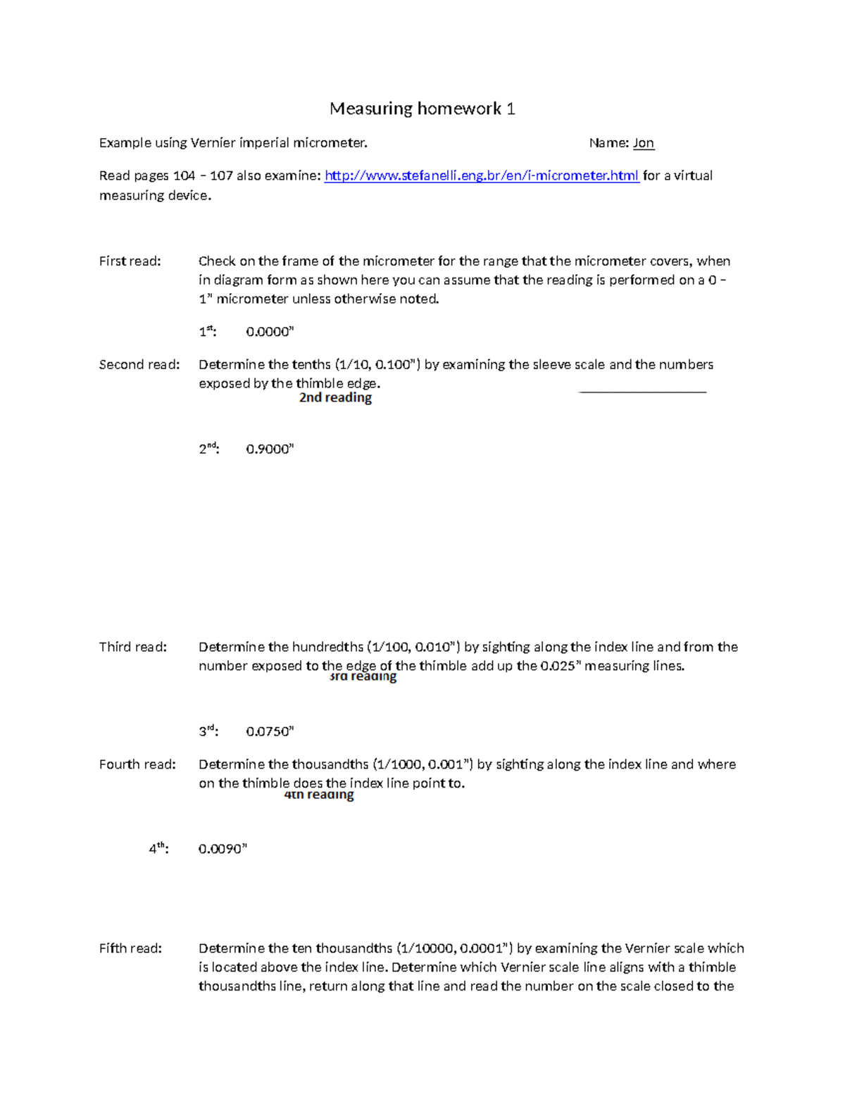 Micrometer Measurement Assignment: Homework 1 Overview - Studocu