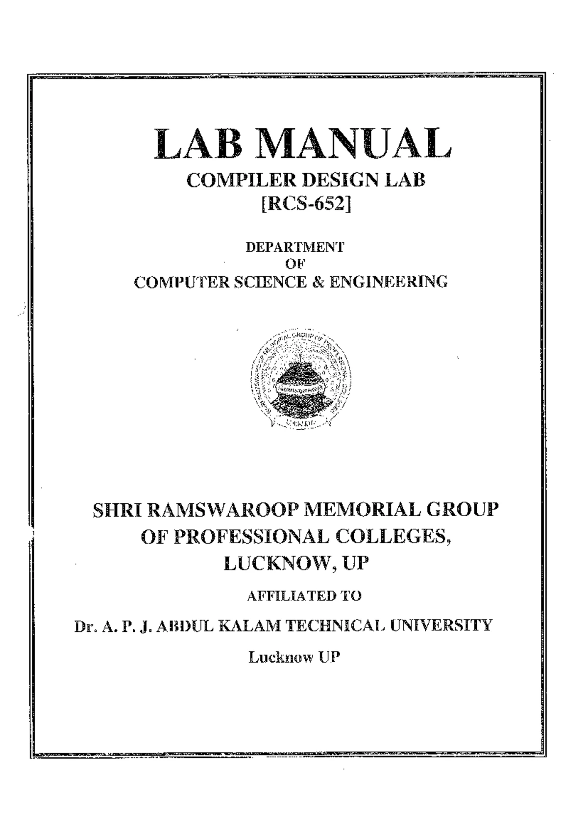 Compiler Design Lab - cd manual - COMPILER DESIGN LABORATORY MANUAL AND ...
