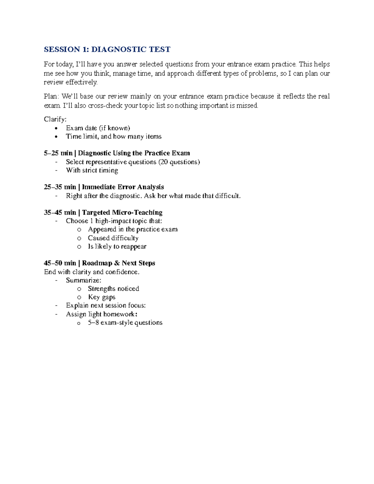 SESSION 1: DIAGNOSTIC TEST Overview and Review Plan - Studocu
