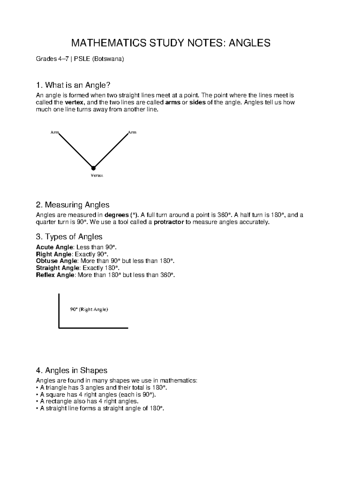 MATHEMATICS STUDY NOTES: ANGLES for PSLE Grades - Studocu