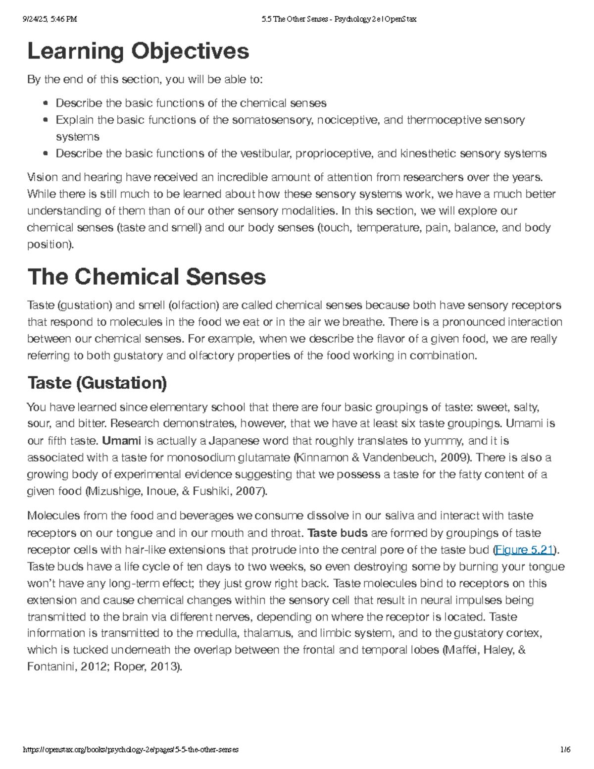 Chapter 5.5: The Other Senses - Psychology 2e Overview - Studocu