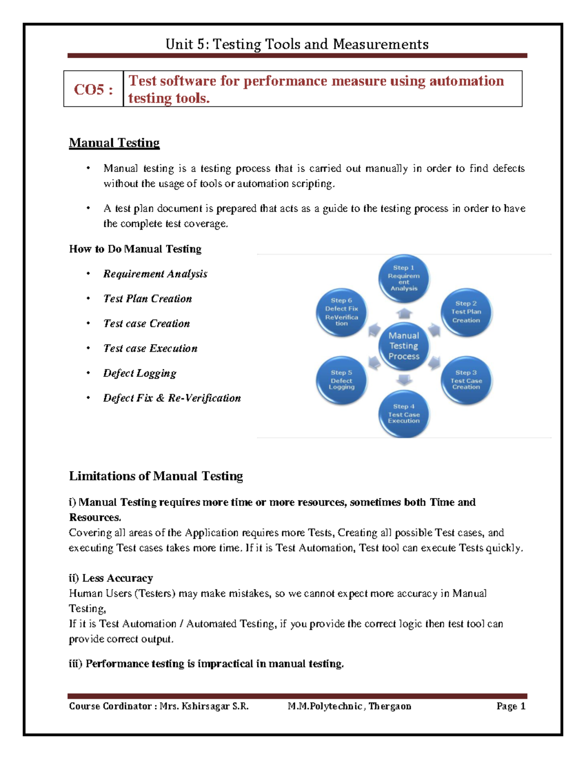 Chapter-5 - Notes - CO5 : Test software for performance measure using ...