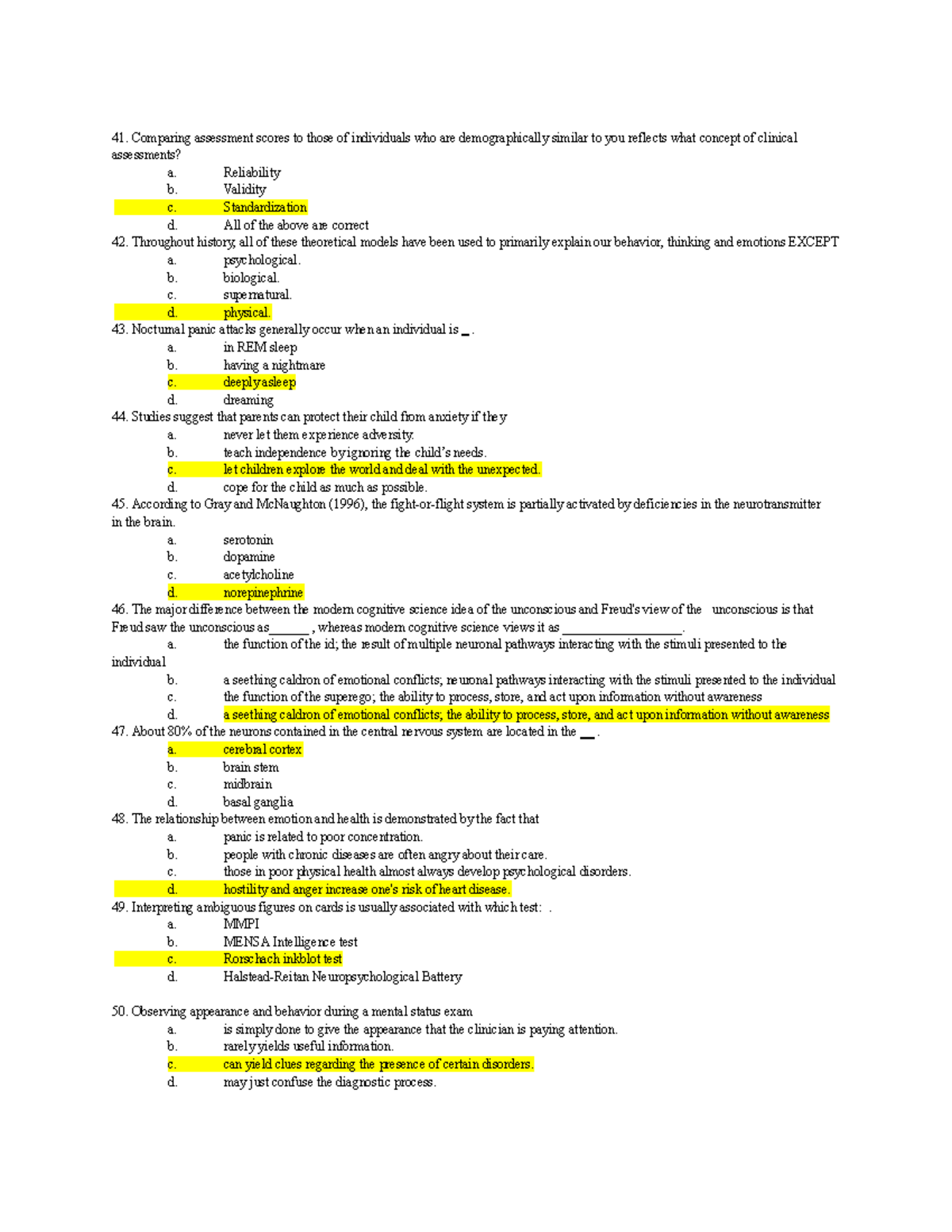 Psychological Concepts in Clinical Assessment - Exam Review (PSY 101 ...