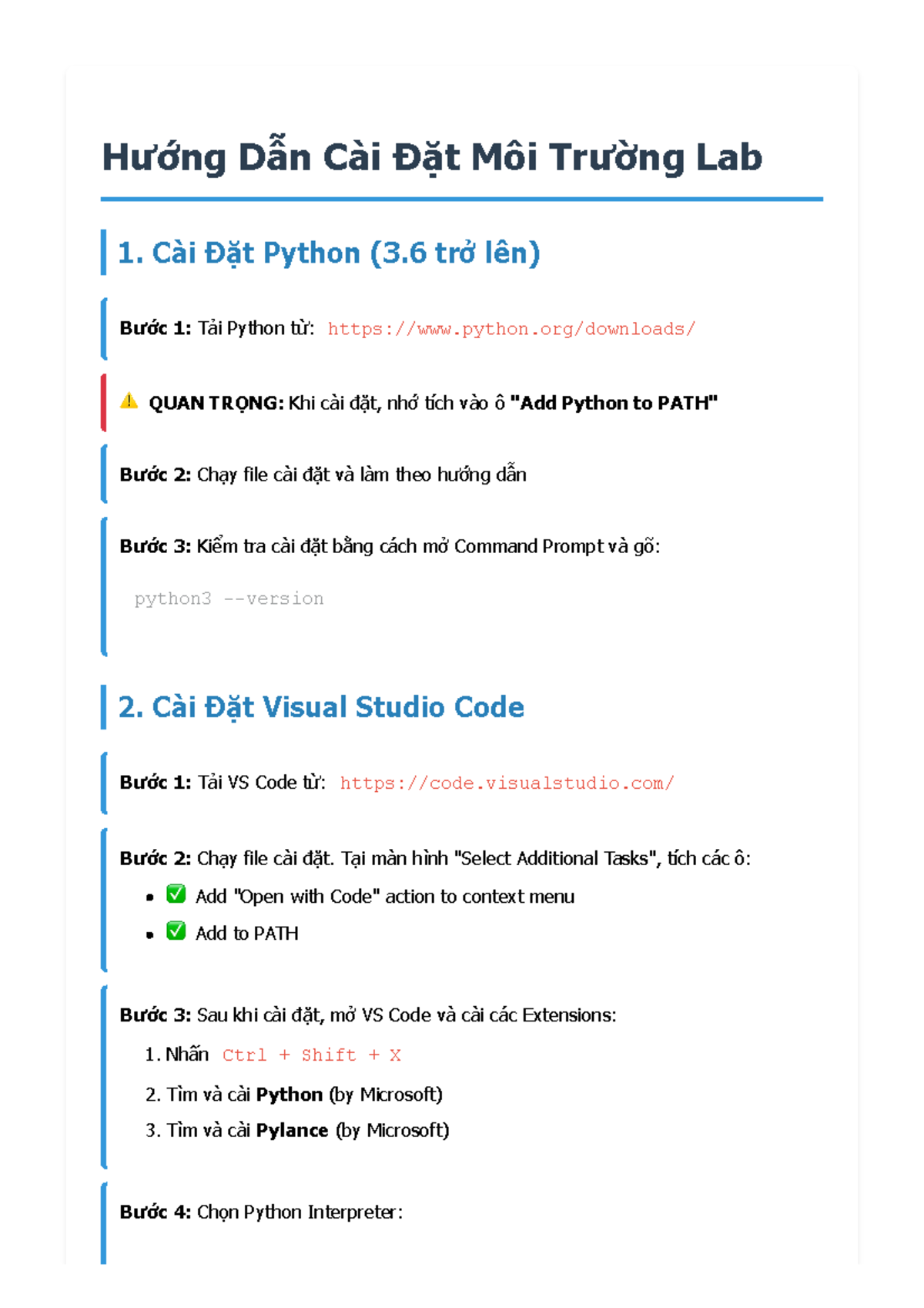Hướng Dẫn Cài Đặt Môi Trường Lab: Python & VS Code - Studocu