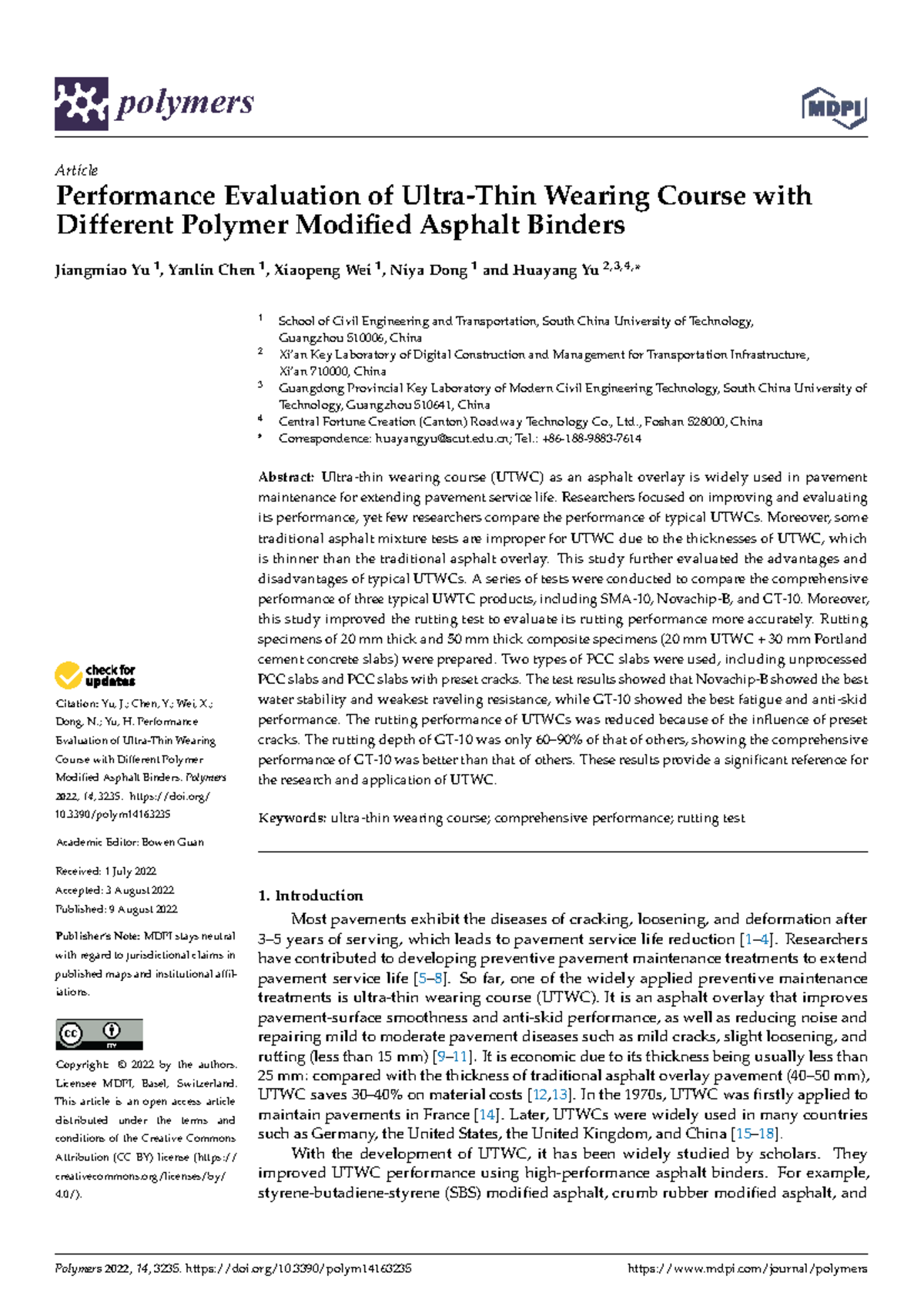 Performance Evaluation of Different Polymer Modified Asphalt Binders in ...