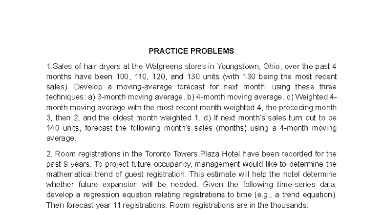 Practice Problems: Sales Forecasting & Regression Analysis (BUS 101 ...