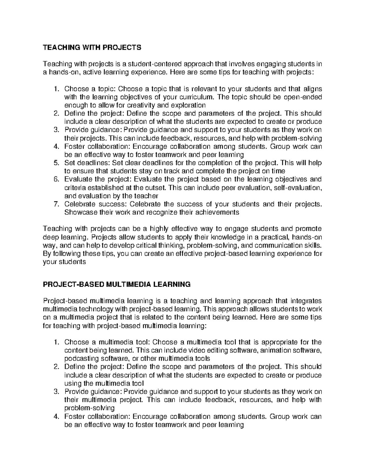 Teaching with Projects: Strategies for Effective Learning (EDU101 ...