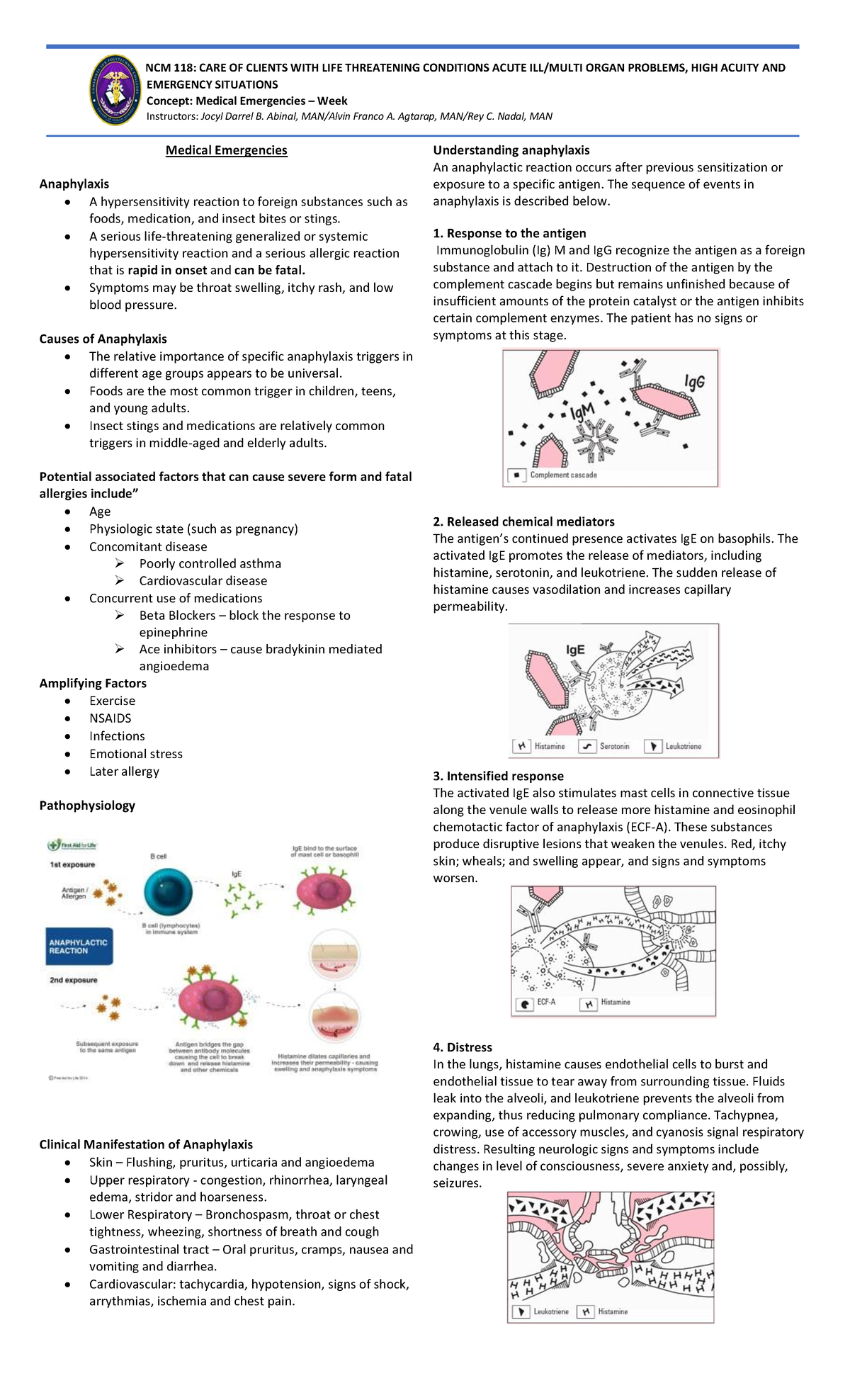 NCM 118 Lecture Week 6: Understanding Anaphylaxis and Management - Studocu
