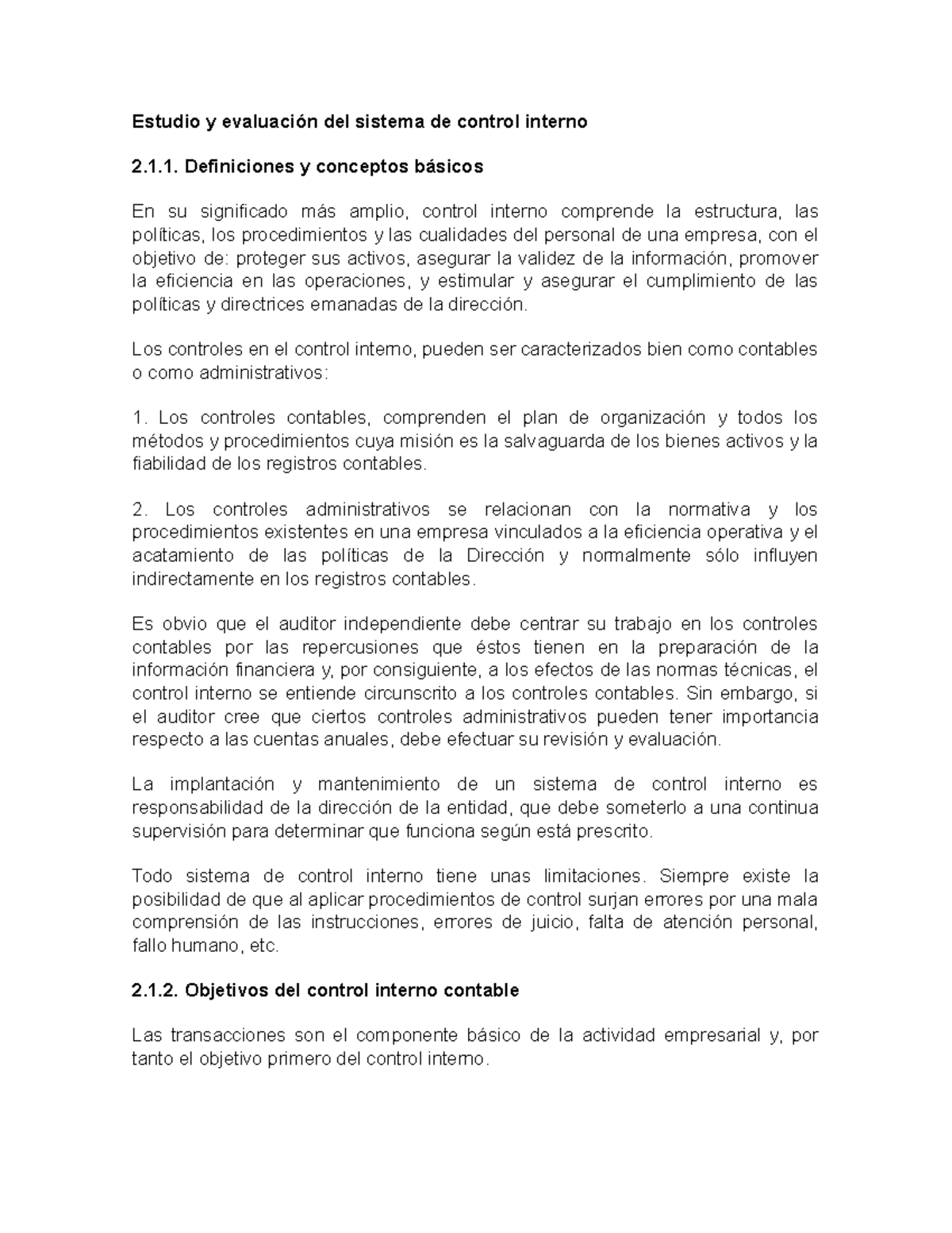 Evaluación del Control Interno: Sistema y Metodología de Estudio - Studocu