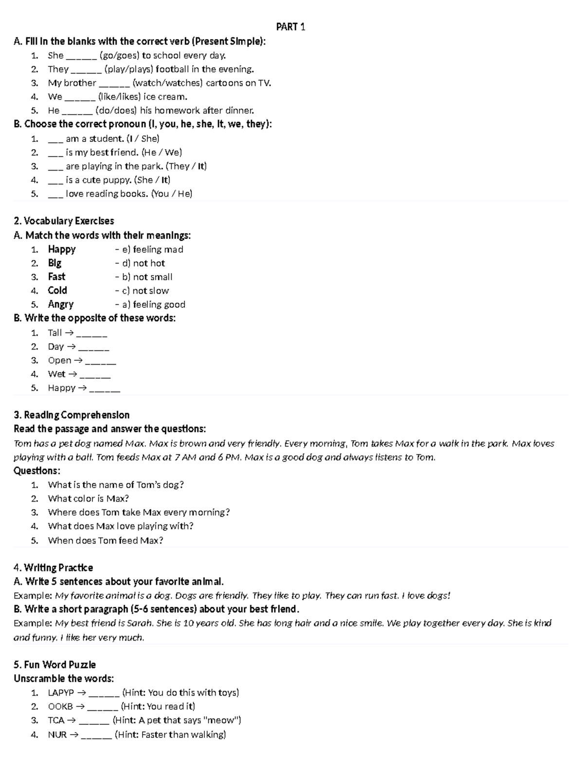 English Exercises - Present Simple & Vocabulary Practice - Studocu