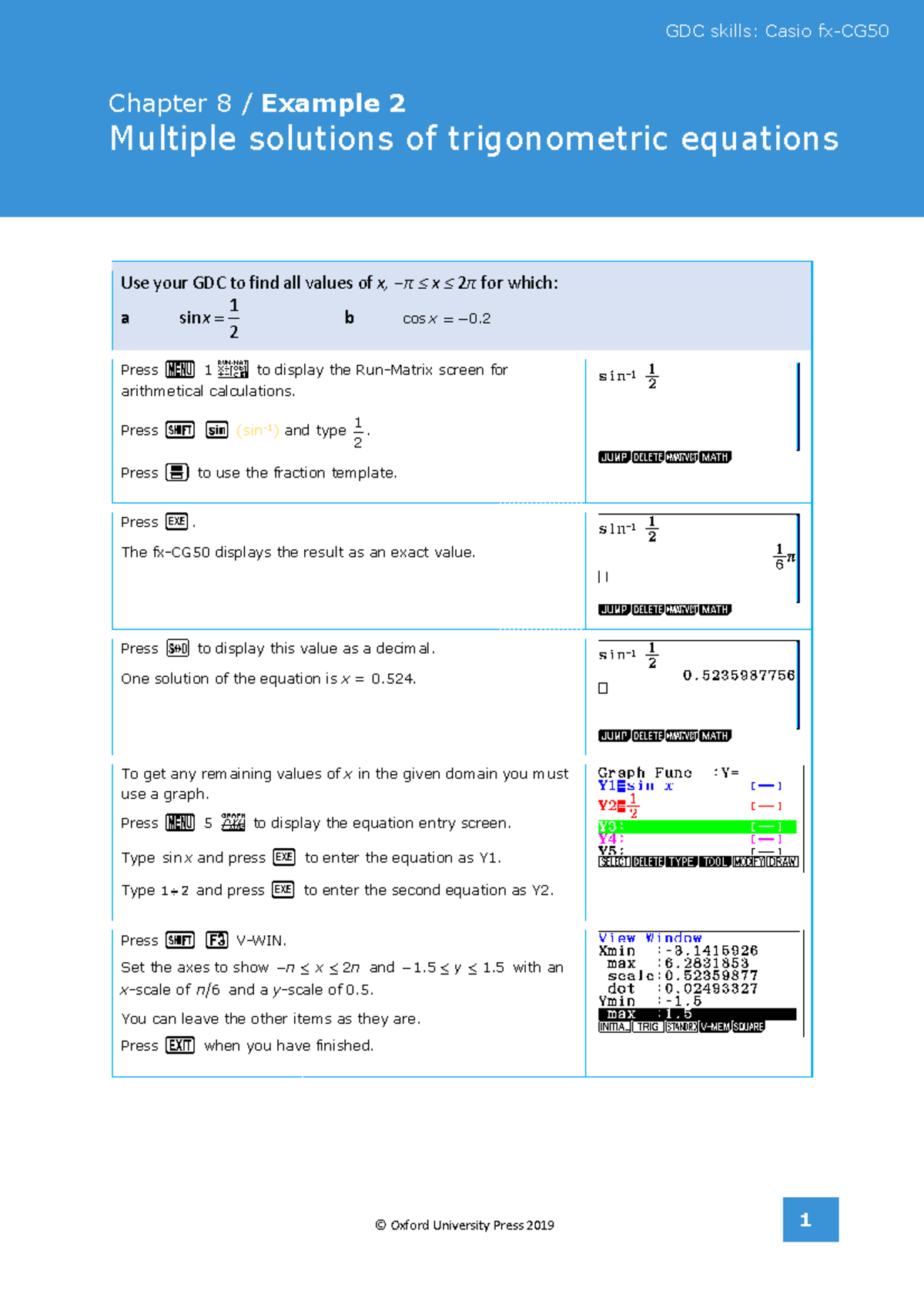 GDC Skills: Casio Chapter 8 Trigonometric Equations Solutions - Studocu