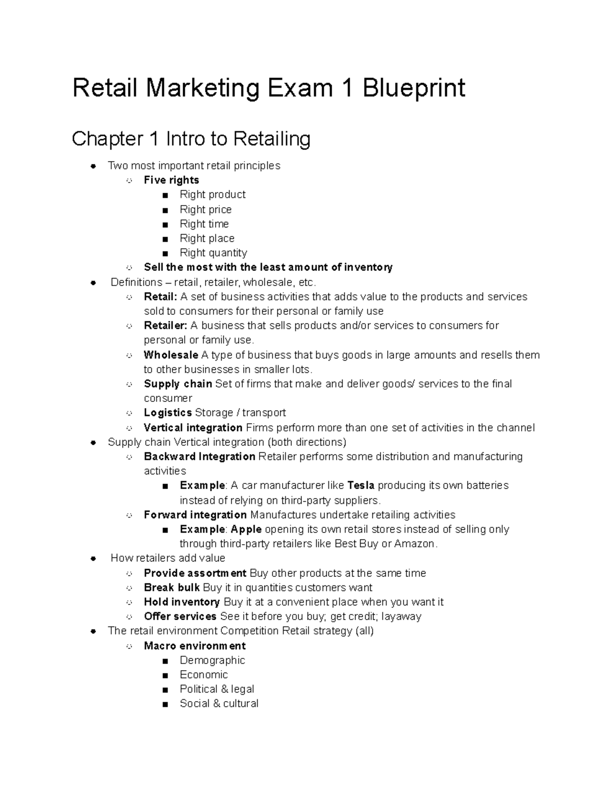 Retail Marketing Exam 1 Blueprint - Retail Marketing Exam 1 Blueprint ...