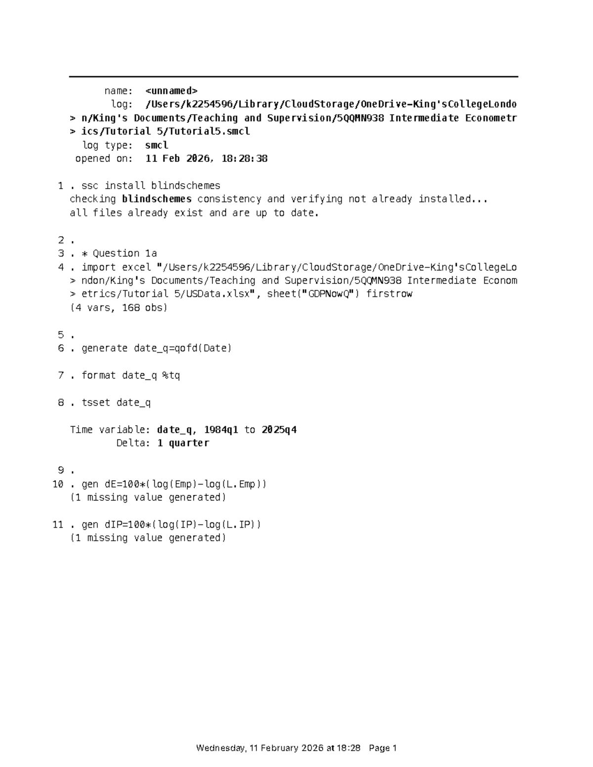 5QQMN938 - Tutorial 5 - Intermediate Econometrics Solutions - Studocu
