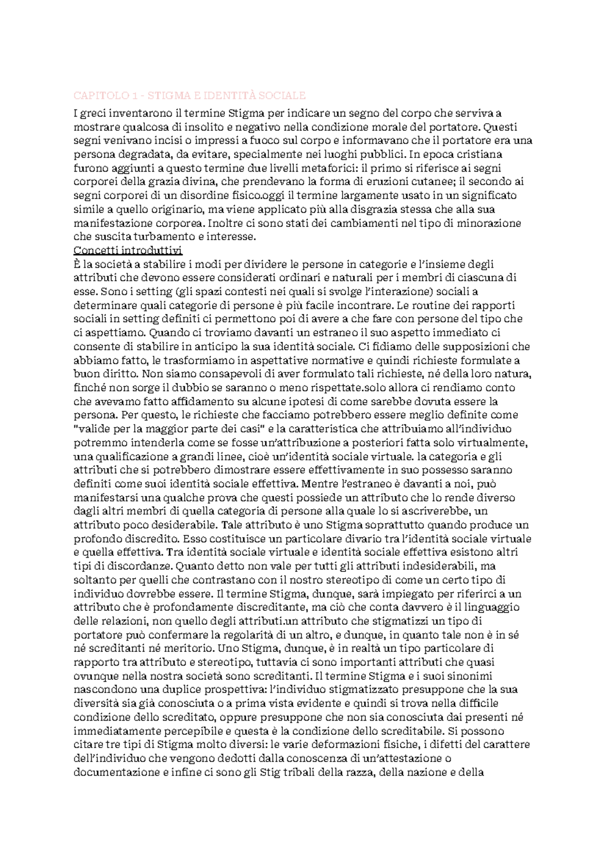 Stigma. Note sulla gestione dell'identità degradata - CAPITOLO 1 ...