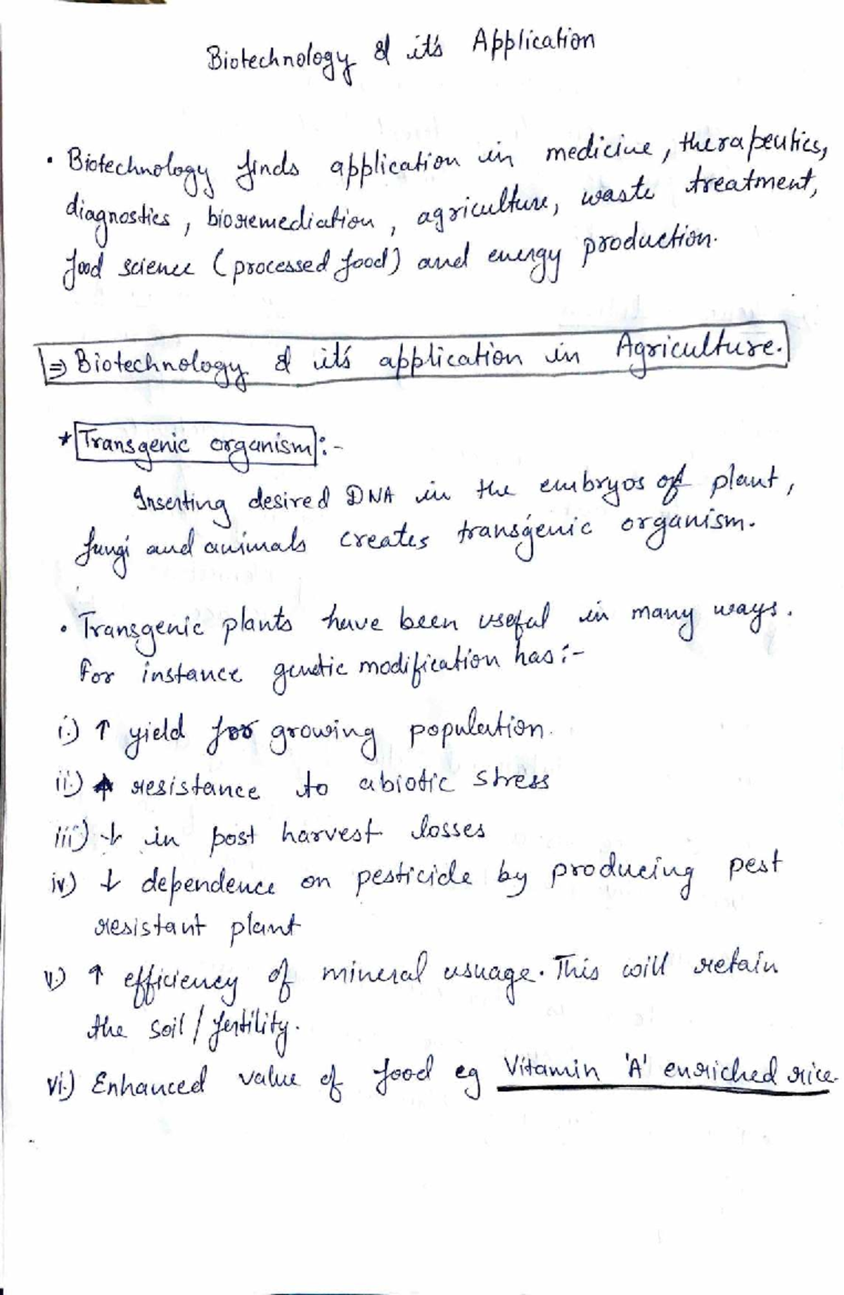 Biotechnology Applications in Medicine and Agriculture - BIOL 101 - Studocu
