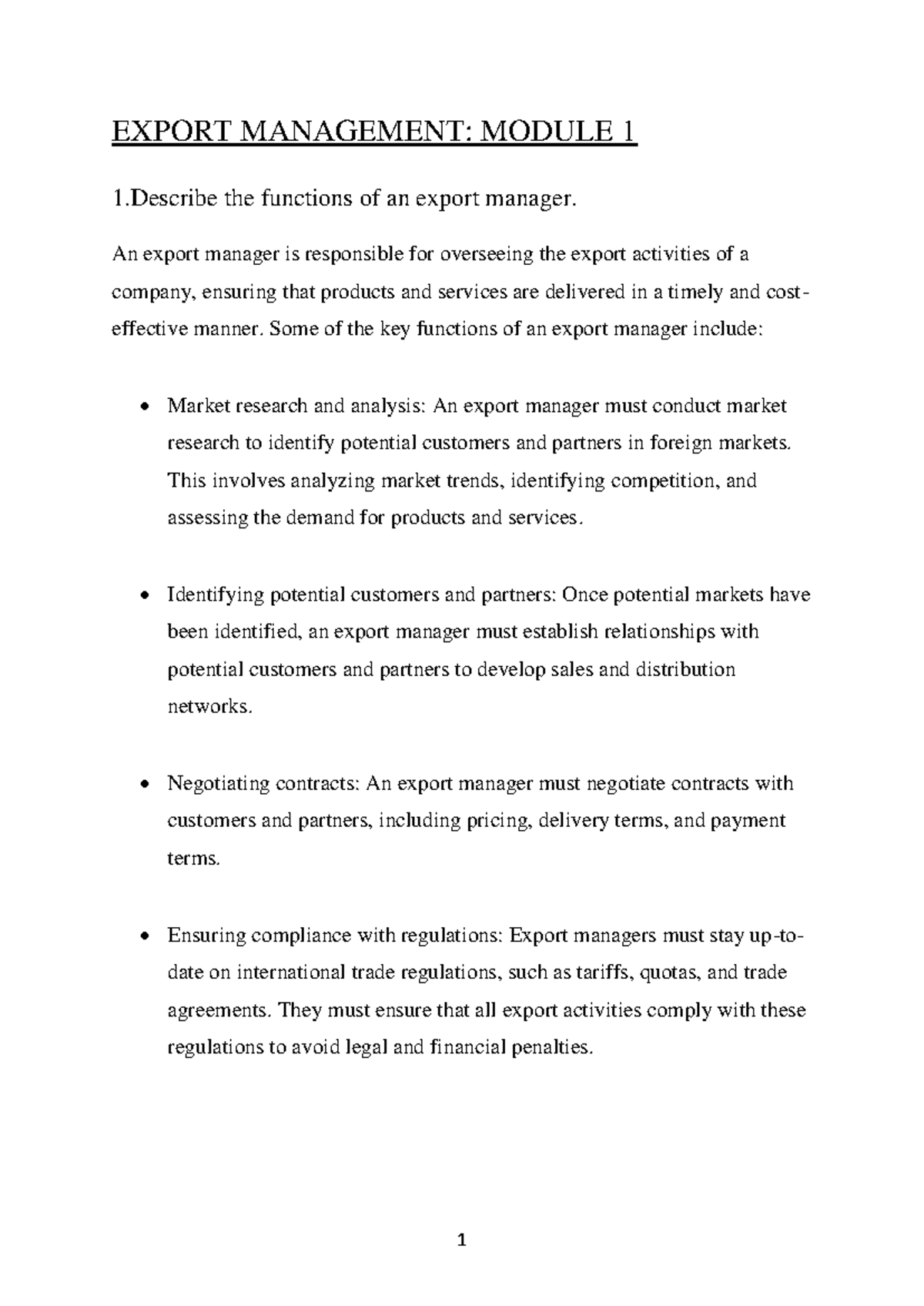 Export Management Q&A: Key Functions, Benefits & Challenges - Studocu
