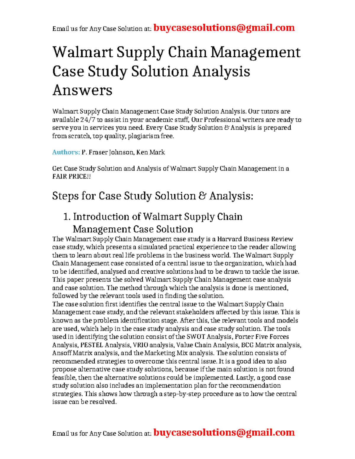 Walmart Supply Chain Management Case Study Solution Analysis - Studocu
