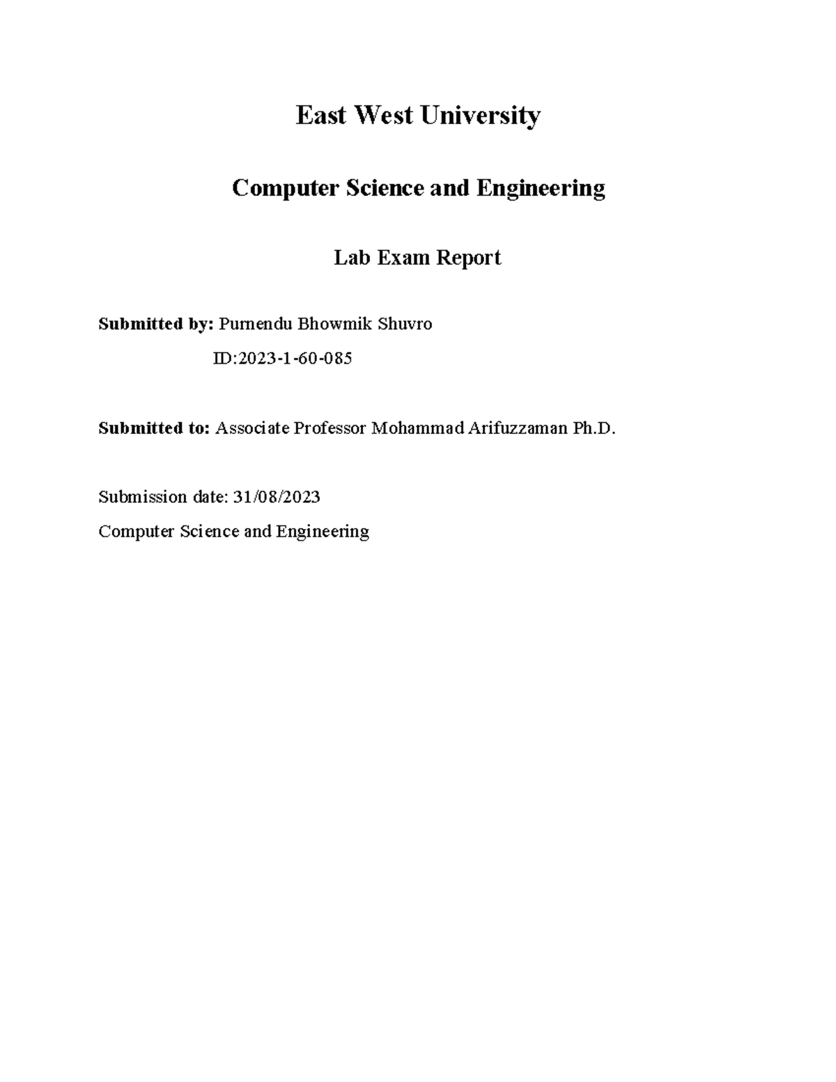 CSE Lab Exam Report: 2D Array Addition & Element Search - Studocu