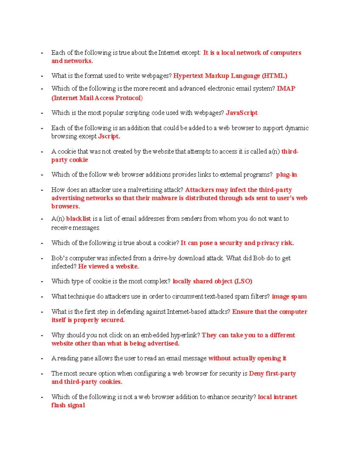 SEC 101 Final Exam Questions on Internet Security Concepts - Studocu
