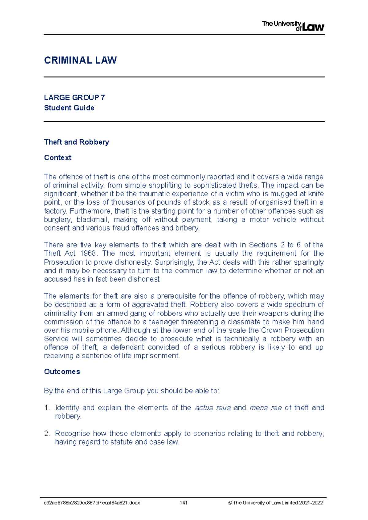2122 crim lg07 ce01 student guide - CRIMINAL LAW LARGE GROUP 7 Student ...