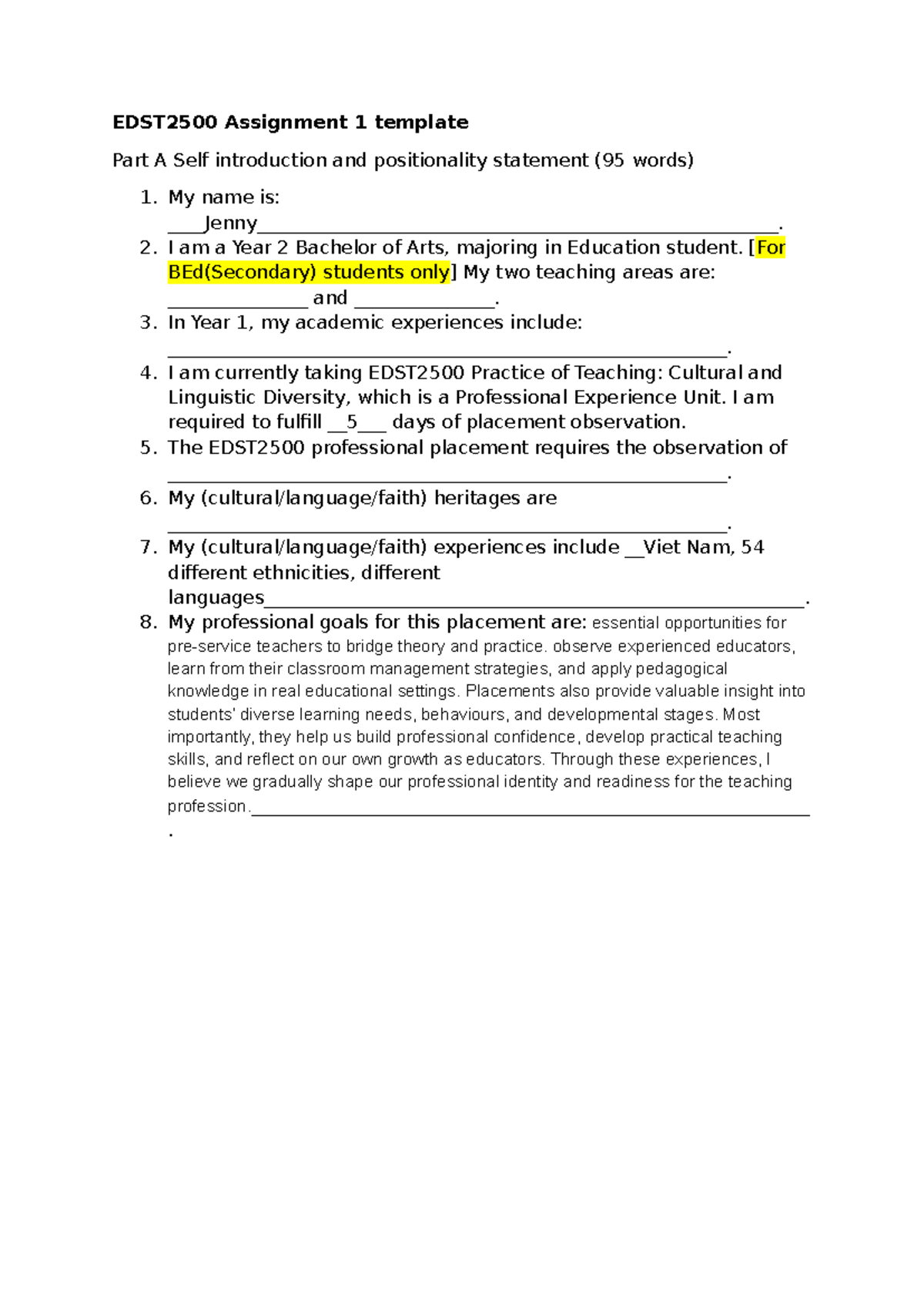 EDST2500 Assignment 1: Self-Introduction & Positionality Statement ...