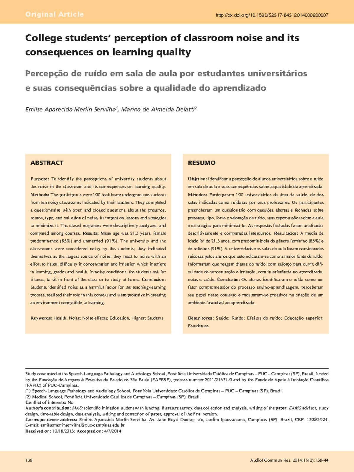 Perception of Classroom Noise and Its Impact on Learning Quality ...