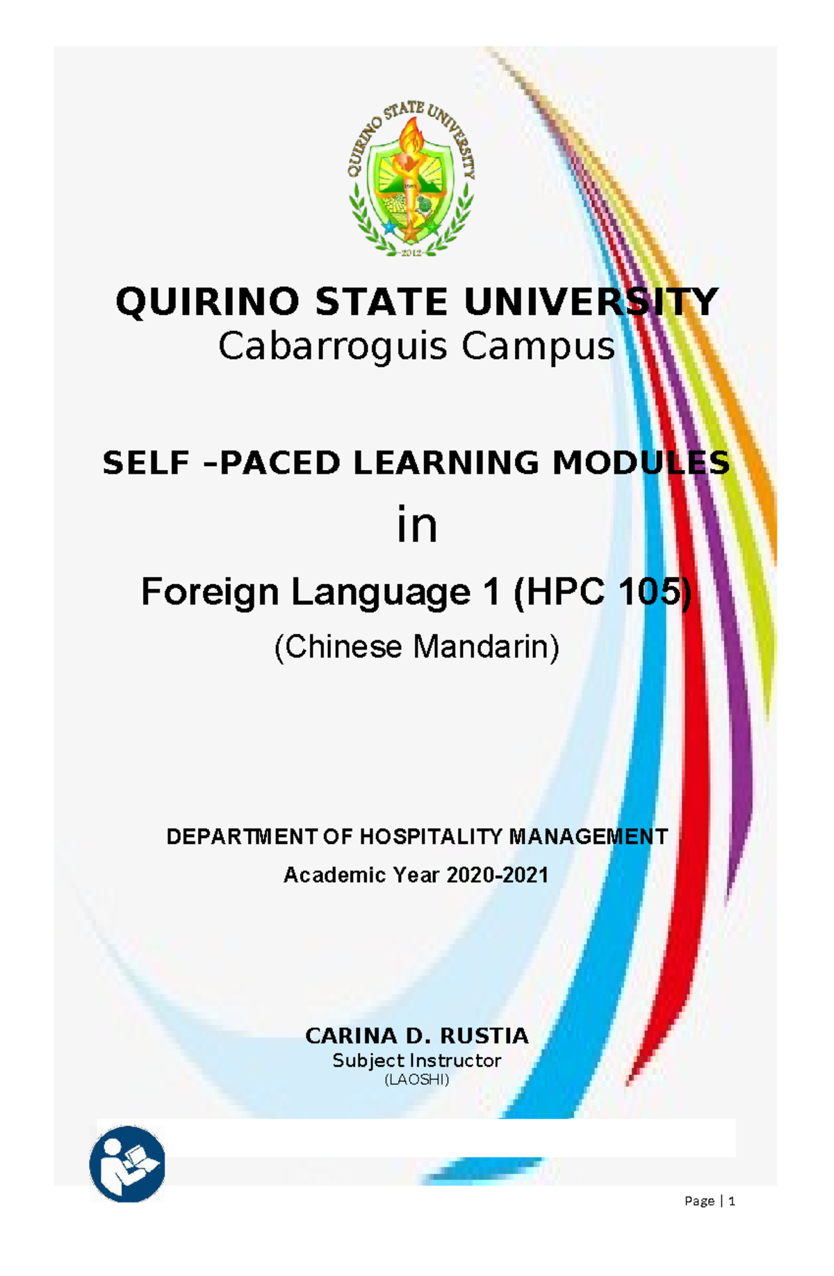 Self-Learning Module in Foreign Language 1 (HPC 105) - Chinese Mandarin ...