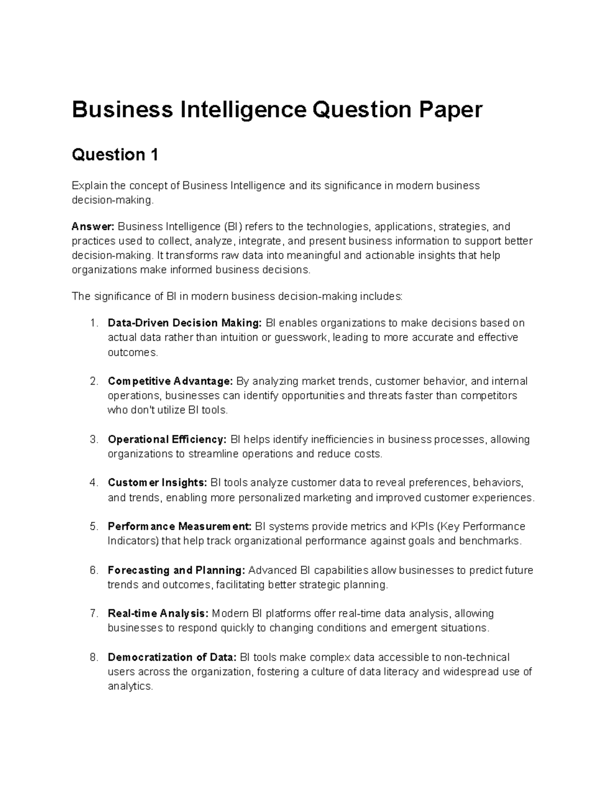 Business Intelligence (BI) Exam Questions & Insights: Concepts ...