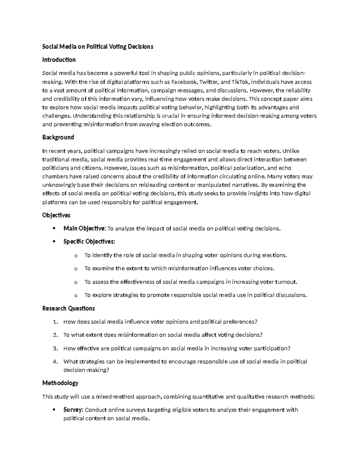 Concept paper - Social Media on Political Voting Decisions Introduction ...