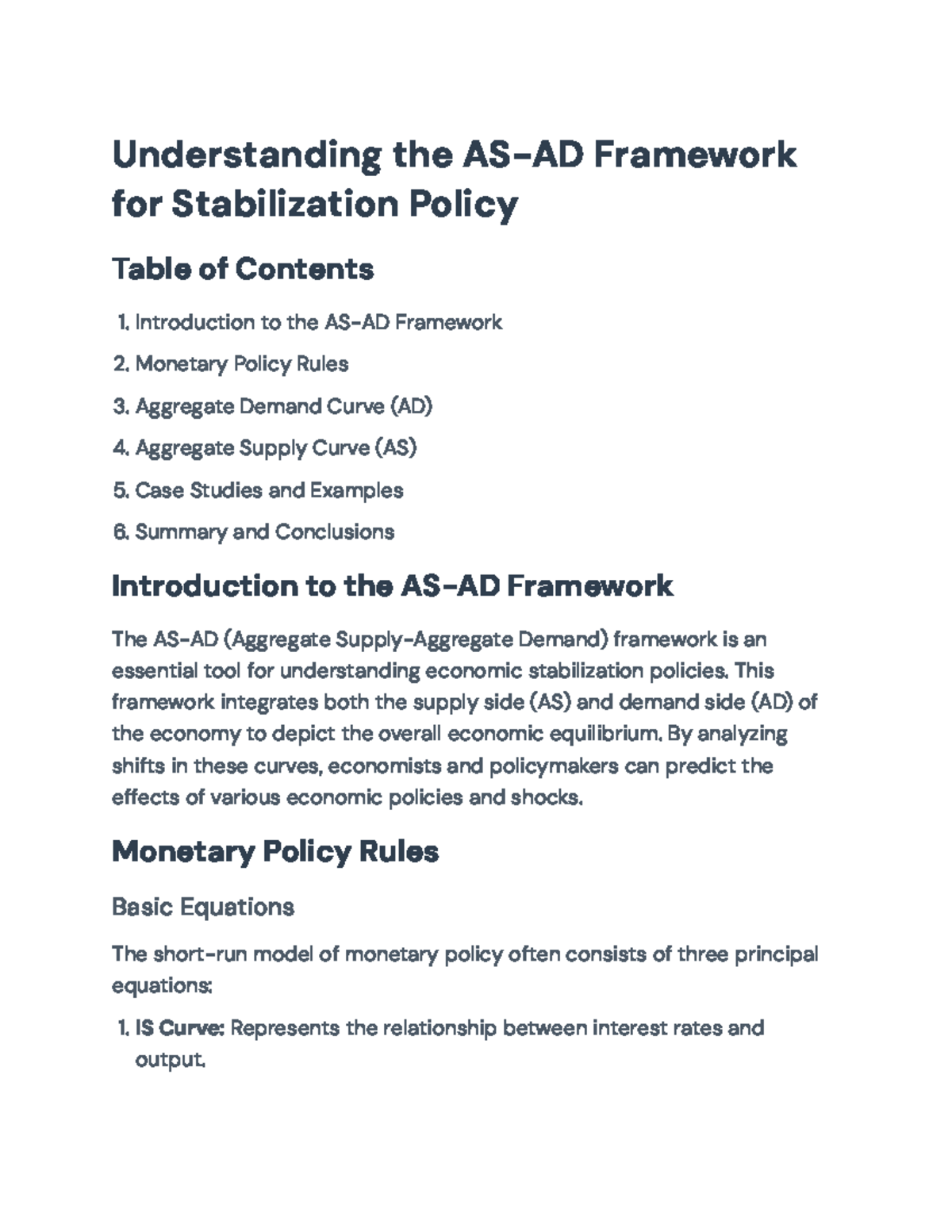 Understanding the AS-AD Framework: Stabilization Policy Insights ...